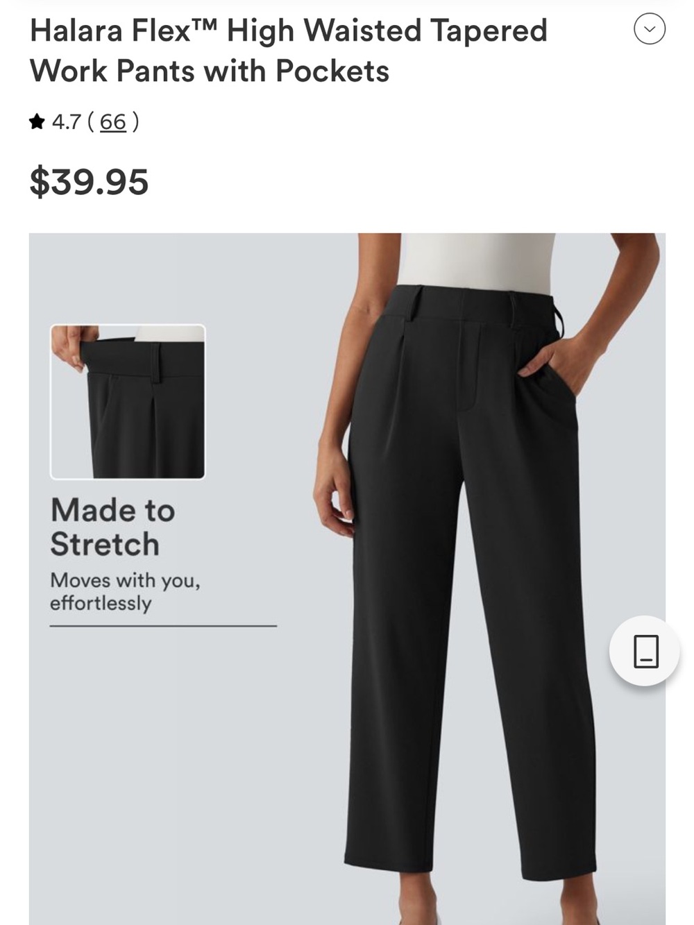 HALARA Black High-Waisted Tapered Work Trousers with Pockets